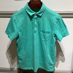 Men’s light green extra large three button polo shirt with pocket, 100% cotton.